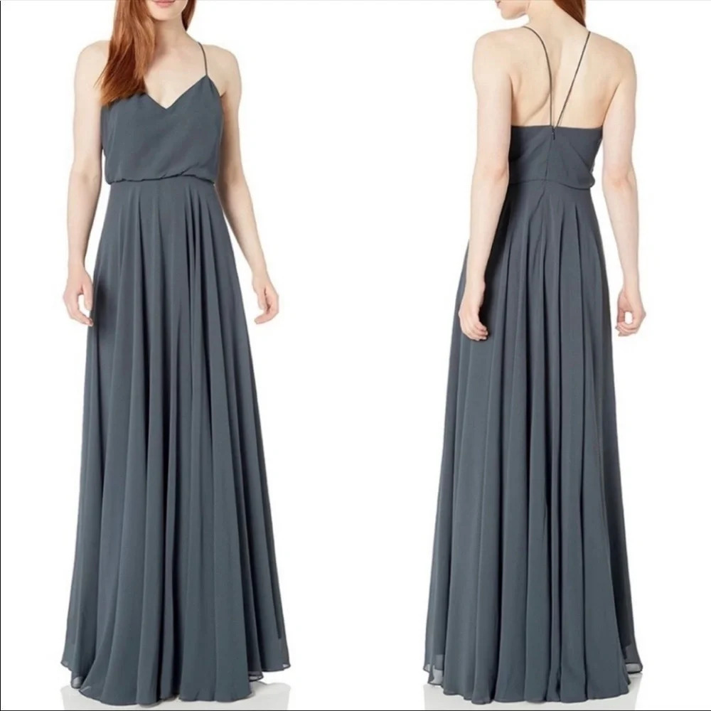 Jenny Yoo BHLDN Inesse Maxi Dress Storm Gray Size 6 Bridesmaid Wedding
